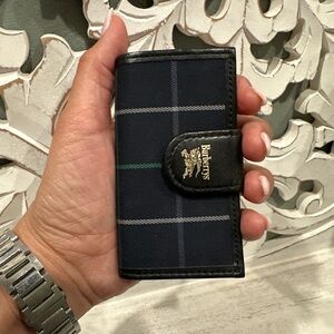 Burberry Nova Check Key Case Navy Plaid Leather Snap Wallet Authentic